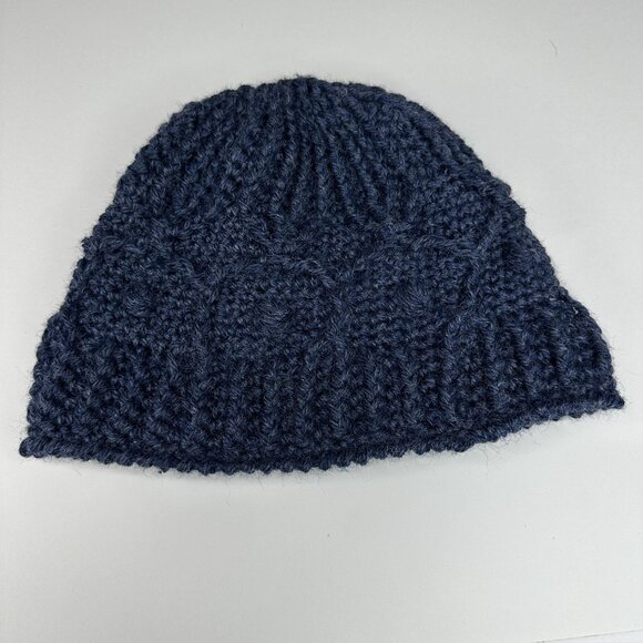 Handmade New Navy Blue Merino Wool Braided Winter Knit Beanie - Adult Med/Large - Picture 7 of 8
